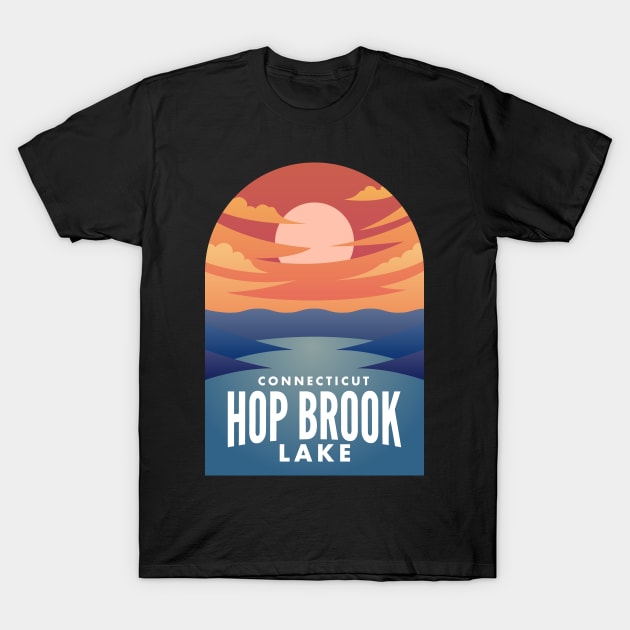 Hop Brook Lake CT Retro Sunset T-Shirt by HalpinDesign